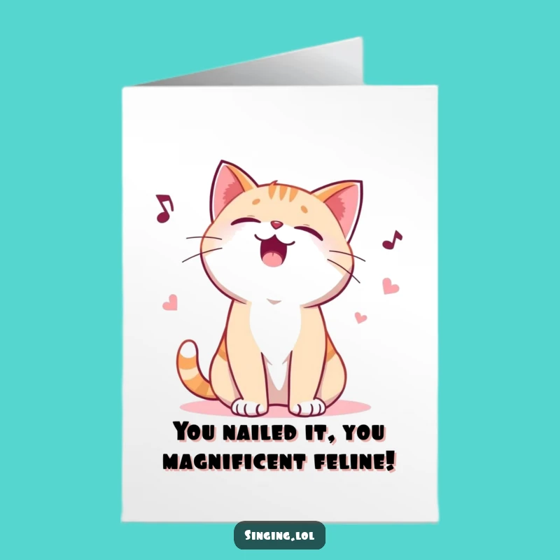 Free Printable Congratulations Card: Giggling Cat Yowling Hilarious Tune Downloadable