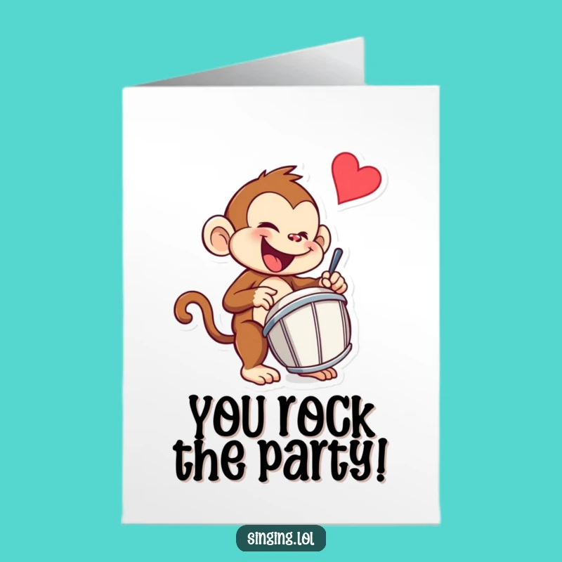 Free Printable Monkey Drummer Congrats Card - Energetic Downloadable Gift!