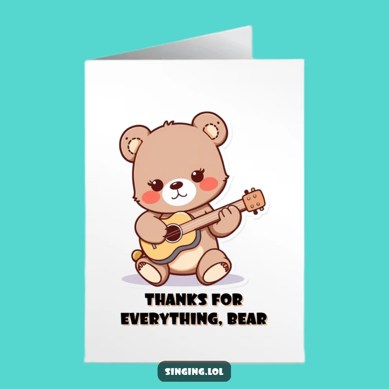 Free Printable Funny Thank You Card: Bear Cub Serenade Downloadable Gift