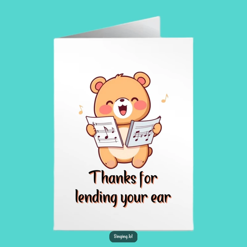 Free Printable Thank You Bear Card: Singing Design, Downloadable DIY Gift Greeting