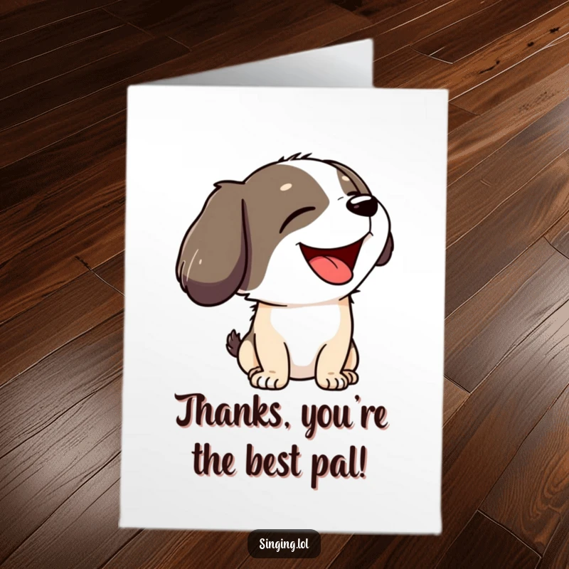 Funny Free Printable Thank You Card: A joyful dog character howls with all its might, head tilted back.