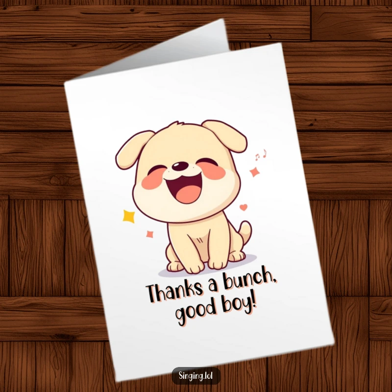 Funny Free Printable Thank You Card: A giggling dog character howls a silly thank you song joyfully.