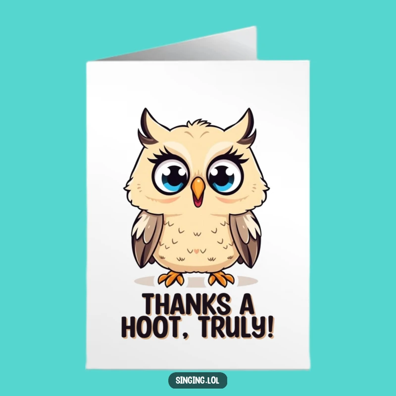 Free Printable Thank You Card: Surprised Owl Expressing Thanks with a Hoot