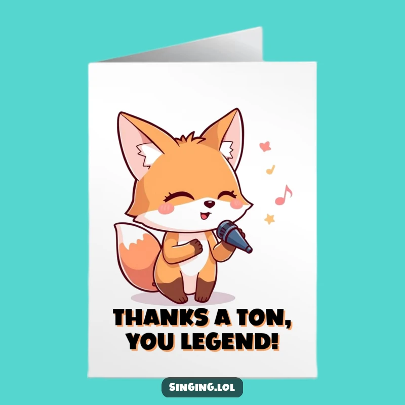 Free Printable Thank You Card: Singing Fox Mic Gratitude - Funny Downloadable