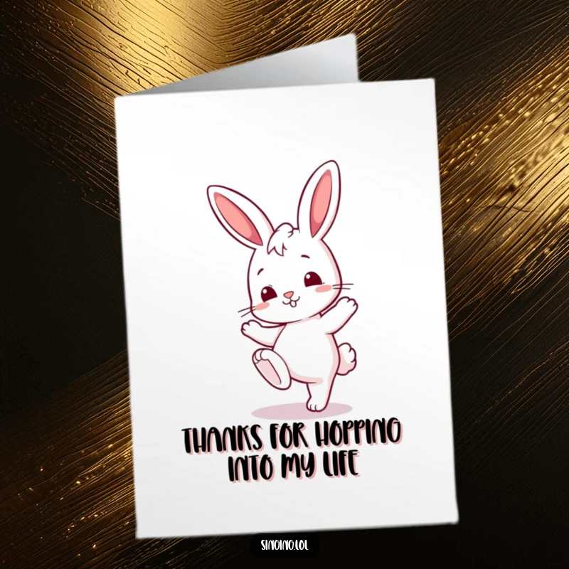 Funny Free Printable Thank You Card: A curious bunny character happily tapping its foot to a cheerful beat.