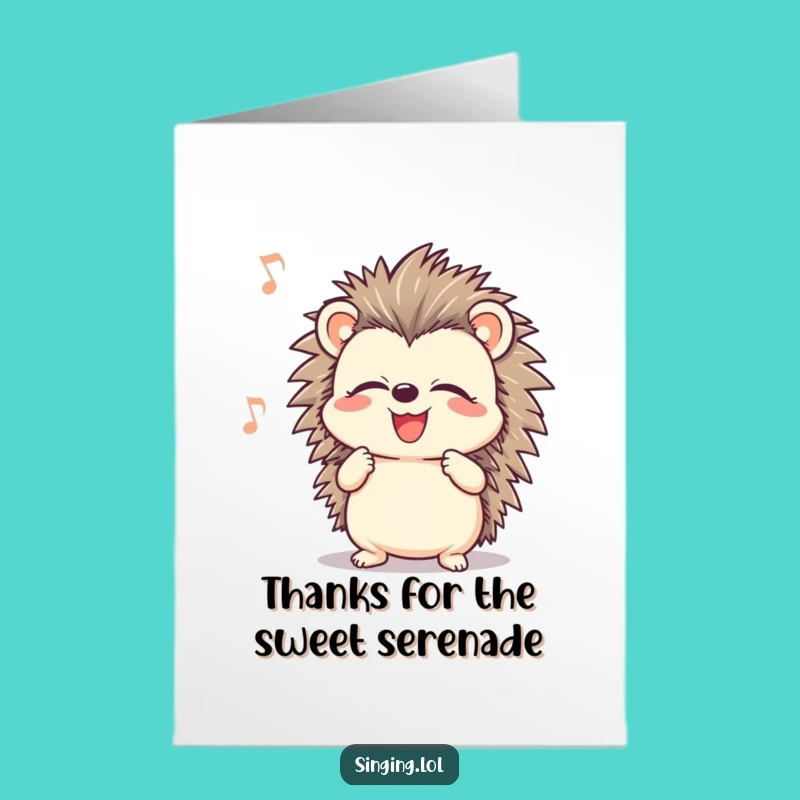 Free Printable Thank You Card: Singing Hedgehog, Heartfelt Downloadable