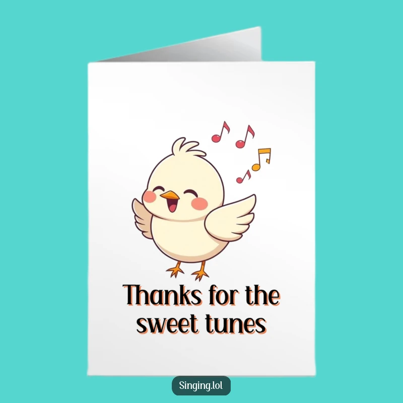 Free Printable Thank You Card: Singing Bird Funny Downloadable Art for Gratitude