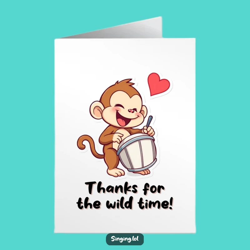 Free Printable Monkey Drummer Thank You Card - Funky Downloadable Gift!