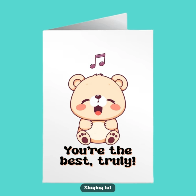 Free Printable Thank You Card: Singing Bear Cub Expressing Gratitude Melodiously