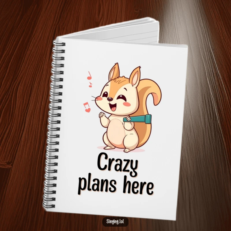 Funny squirrel notebook featuring a curious character chattering a happy, off-key rhythm, perfect for jotting down energetic thoughts.