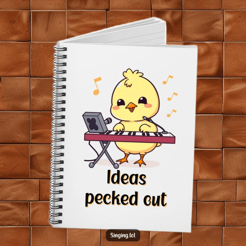 Funny notebook featuring a bouncy chick character pecking at a keyboard, for jotting down tech ideas.