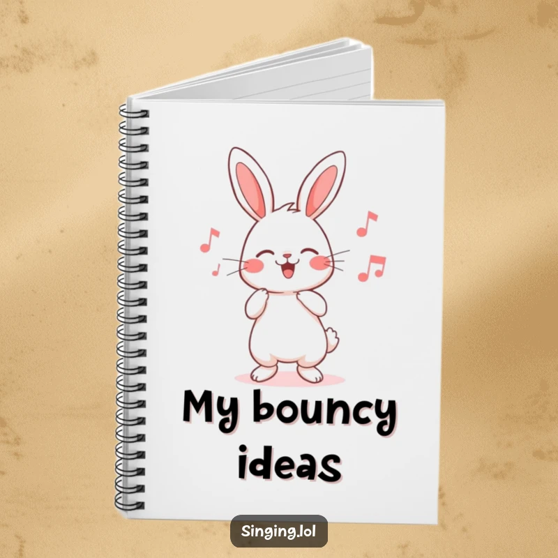 Funny rabbit notebook featuring a cute character humming a cheerful tune, perfect for capturing bright ideas and happy thoughts.