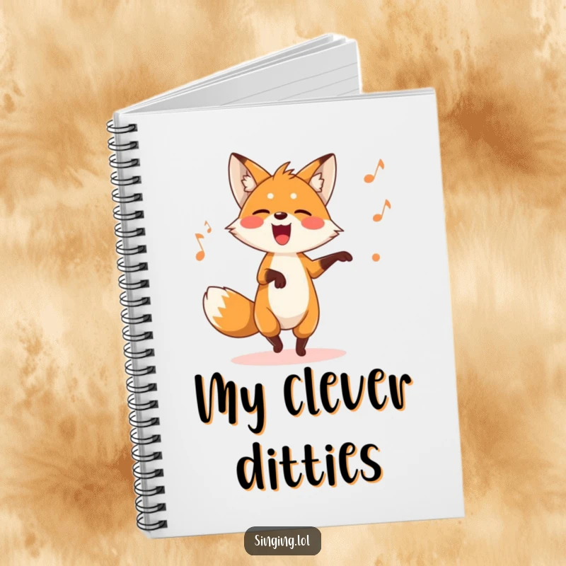 Funny fox notebook featuring a playful character dancing while singing a silly song, perfect for creative writing.