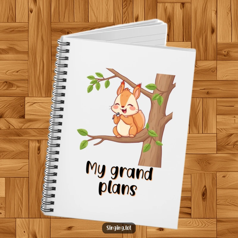 Funny Notebook: A happy squirrel serenades from a tree branch, designed for humorous note-taking and nature journaling.