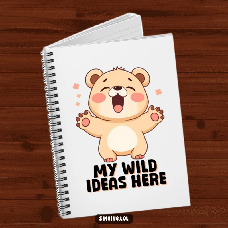 Funny Bear Cub Singer Notebook: A giggling bear cub sings loudly, ideal for jotting down big ideas and creative thoughts.
