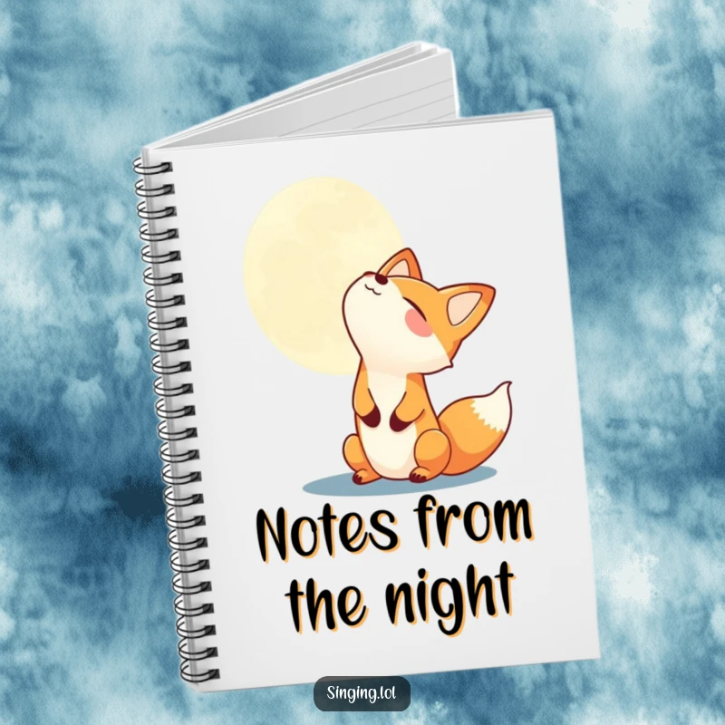 Funny joyful fox howling at the moon on a lined notebook cover, ideal for journaling and a funny gift.