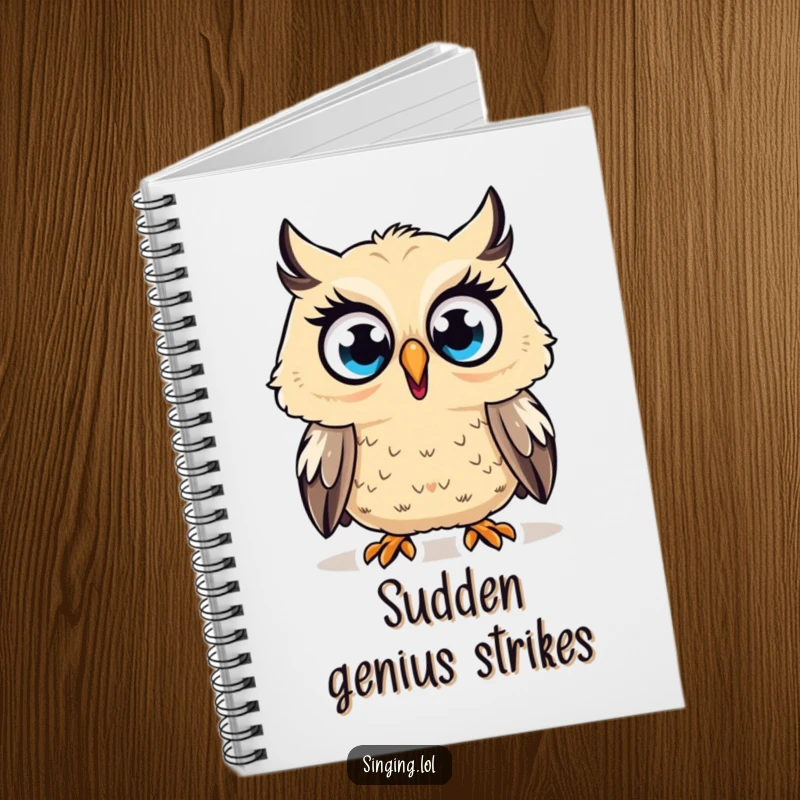 Funny Notebook featuring a surprised owl character hooting a high note with wide eyes, perfect for jotting down notes and ideas.