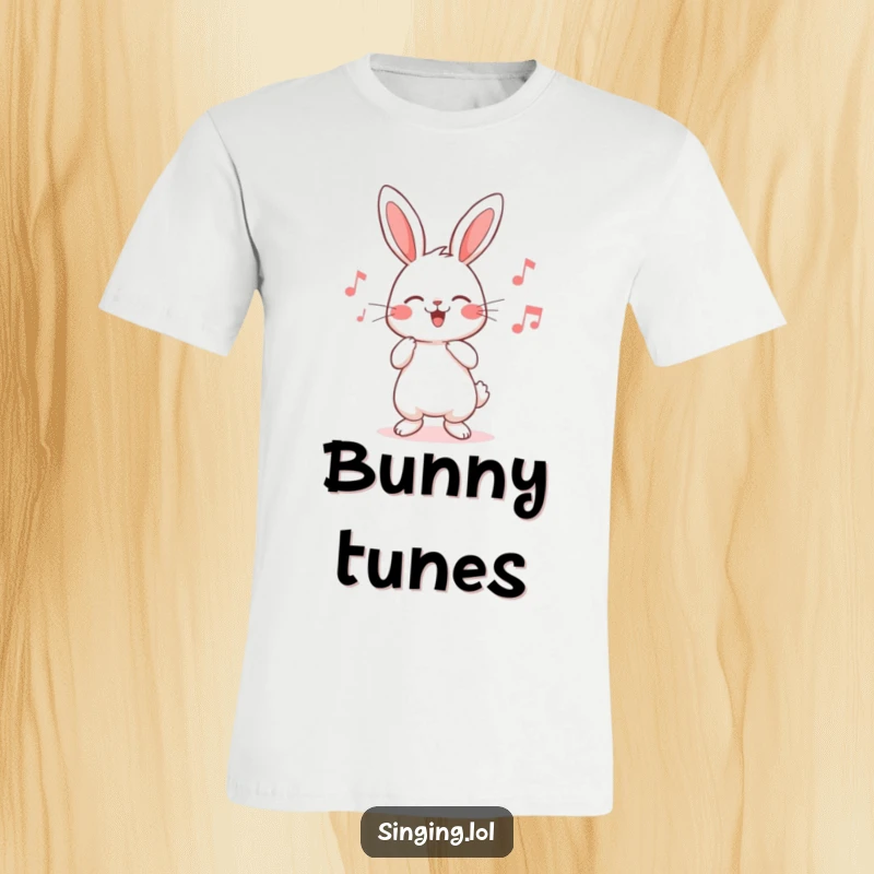 Funny cute rabbit t-shirt with a whimsical character humming a delightful, catchy tune, perfect for everyday wear and smiles.