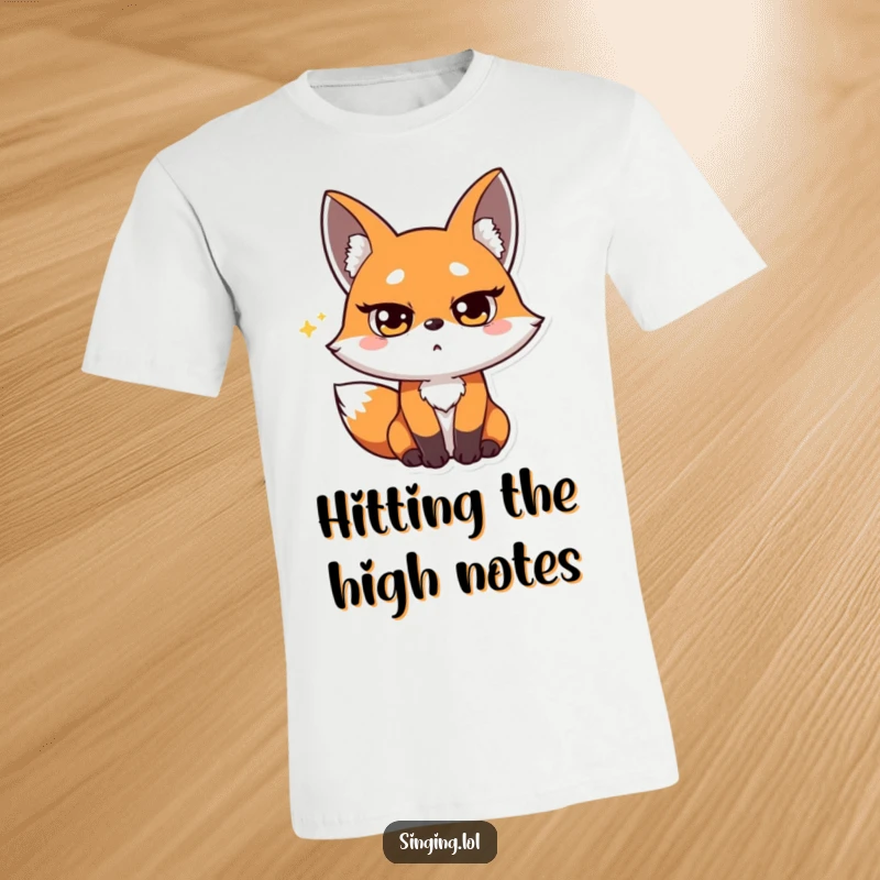 Funny Fox Opera Singer T-Shirt: A surprised fox sings a high note with eyes squeezed shut, a hilarious and dramatic graphic.