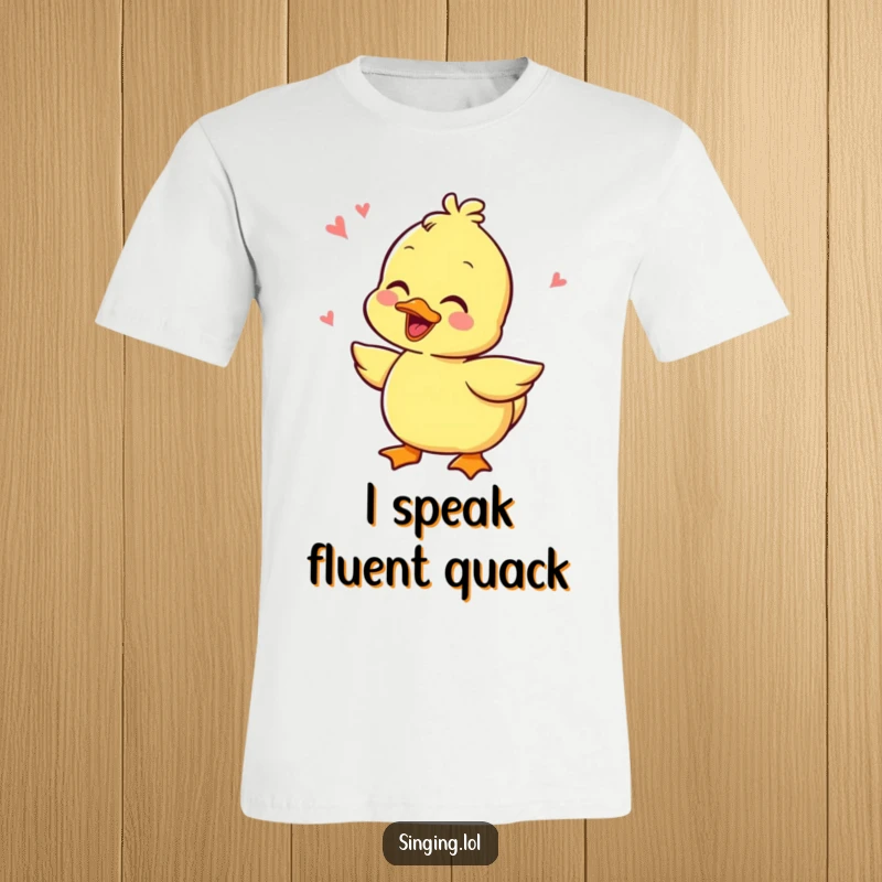 Funny t-shirt with a cute duckling character, captured mid-quack in a fit of giggles, radiating pure, unadulterated amusement.