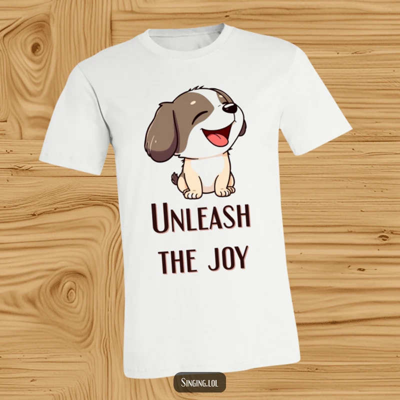 Funny t-shirt showcasing a joyful dog character howling with its head tilted back, perfect for dog moms and dads.
