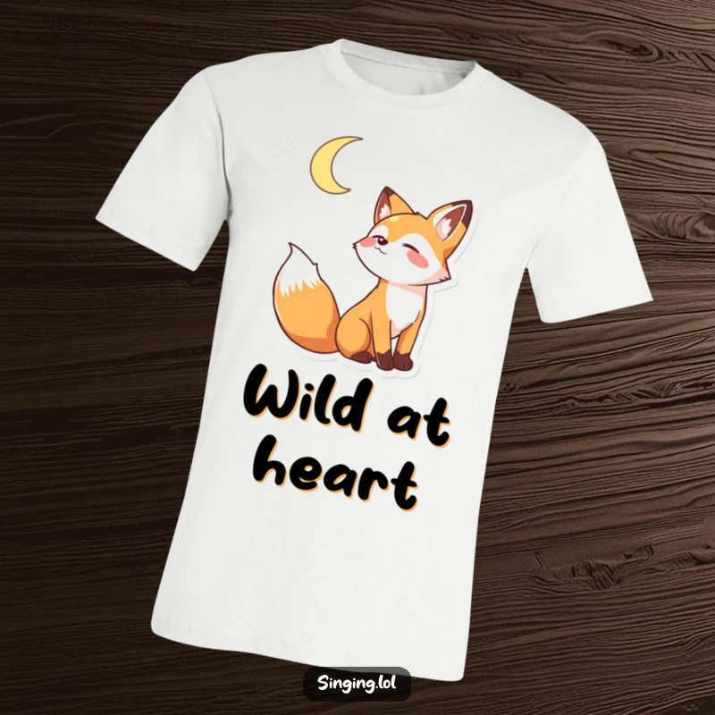 Funny t-shirt showcasing a playful fox character howling joyfully at a crescent moon, perfect for night owls.