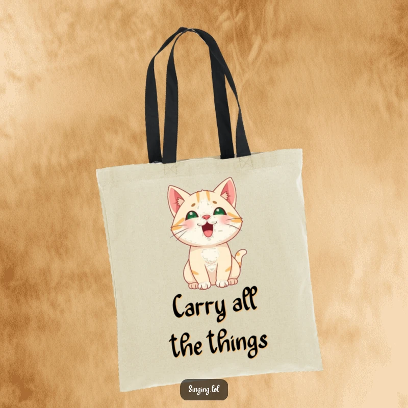 Funny Cat Meowing Tote Bag, a curious cat character meowing a high pitch, a fun and functional bag.