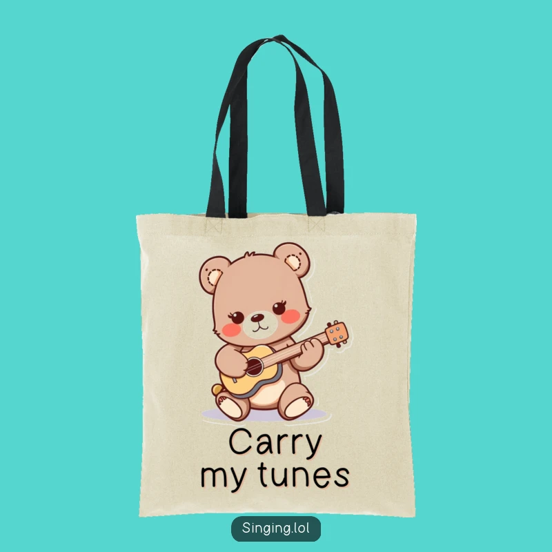 Funny Bear Cub Guitar Tote Bag: Carry Your Tunes and Treasures!