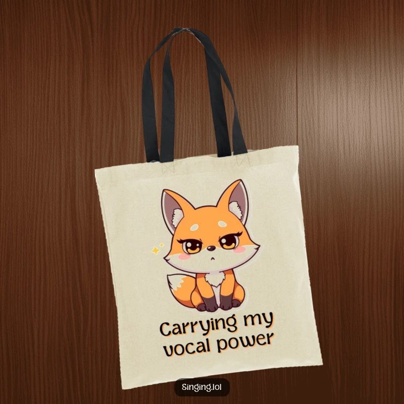 Funny Fox Opera Singer Tote Bag: A surprised fox hits a high note with eyes squeezed shut, a chic and dramatic accessory.