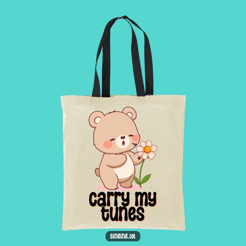Funny Bear Singing Flower Tote Bag - Carry Your Nature Tunes