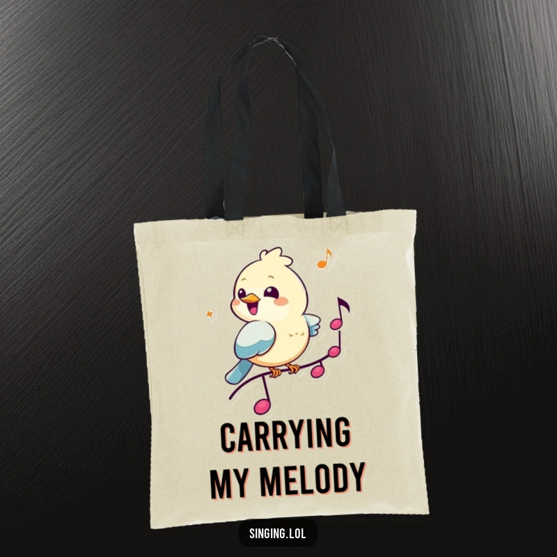 Funny Bird Musician Tote Bag: A cheerful bird perches on a musical note, chirping happily, a charming and melodic accessory.