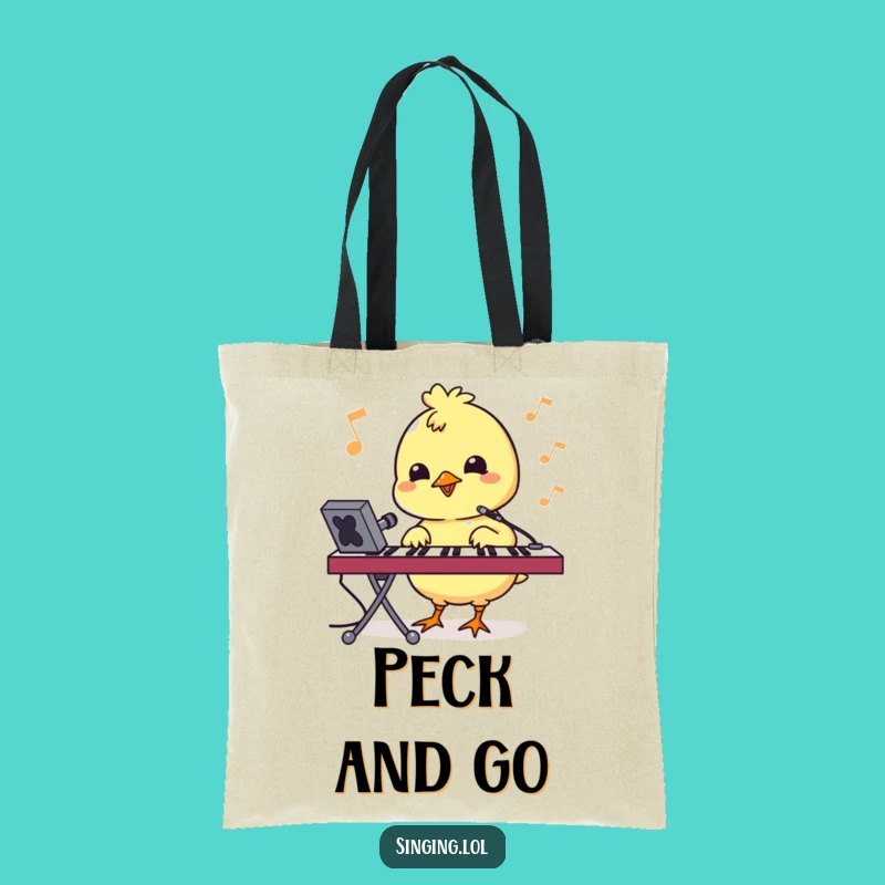 Funny Bouncy Chick Pecking Keyboard Tote Bag - Trendy Character Carry-All, Tech Gift
