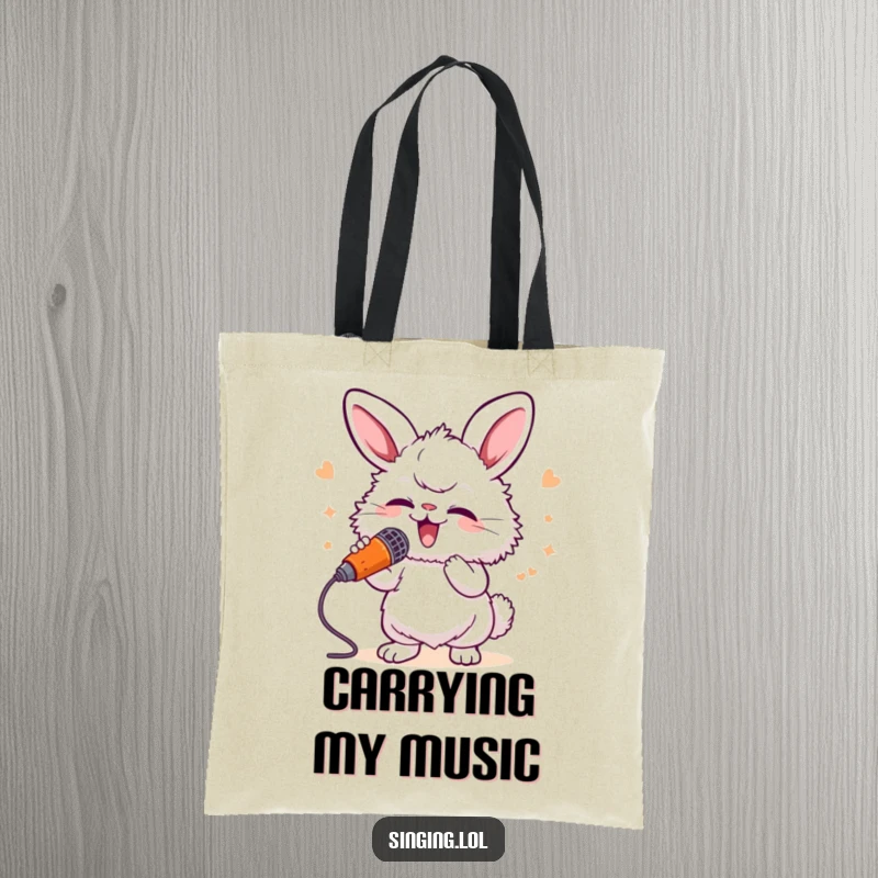Funny Bunny Singer Tote Bag: A fluffy bunny performs energetically with a carrot microphone, a charming and musical accessory.