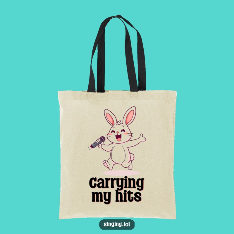 Funny Cheerful Bunny Singer Tote Bag - Carry Your Tunes