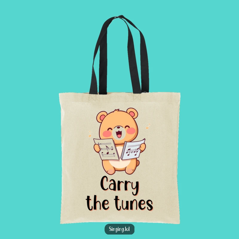 Funny Happy Bear Harmonizing Tote Bag - Chic Character Carry-All, Music Gift