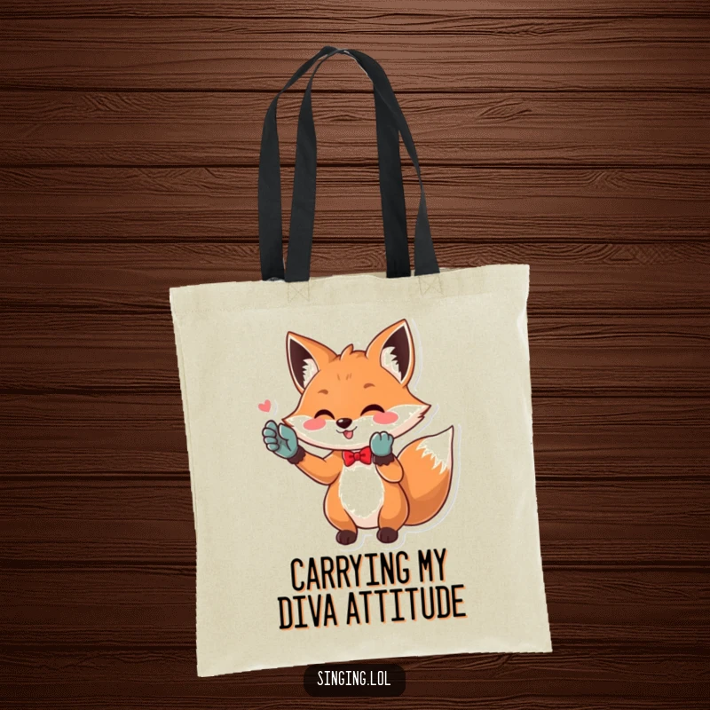 Funny Opera Fox Tote Bag: A playful fox in elegant opera gloves belting out a high note. A stylish and humorous accessory.