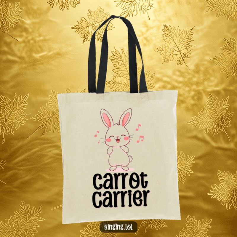 Funny rabbit tote bag with a cute character humming a cheerful song, perfect for carrying essentials with a touch of sweetness.