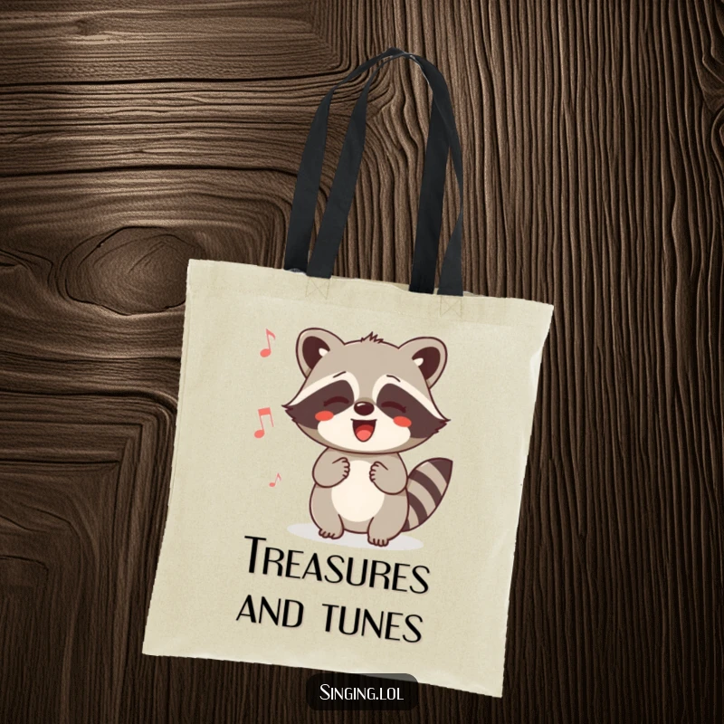 Funny Raccoon Humming Tote Bag: A happy raccoon humming a tune while carrying essentials. A practical and humorous accessory for daily use.