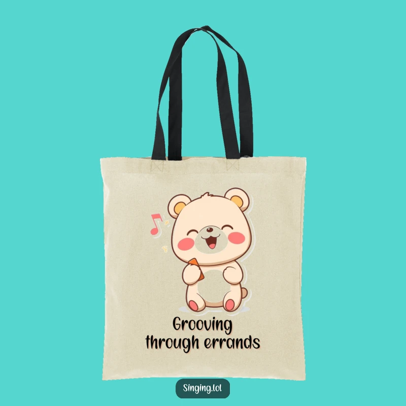 Funny Singing Bear Tote Bag - Cheerful Cartoon Music Lover, Perfect Eco-Funny Gift!